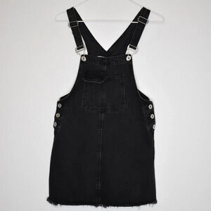 Zara Kids Sz 11-12 Black Distressed Denim Jumper Overall Dress 100% Cotton